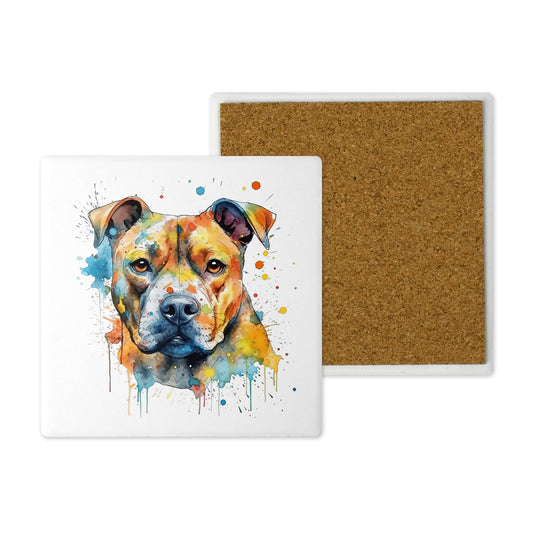 Popular Dog Breeds - Ceramic Coaster –  Beautifully Hand Printed Design 10x10cm - Staffie