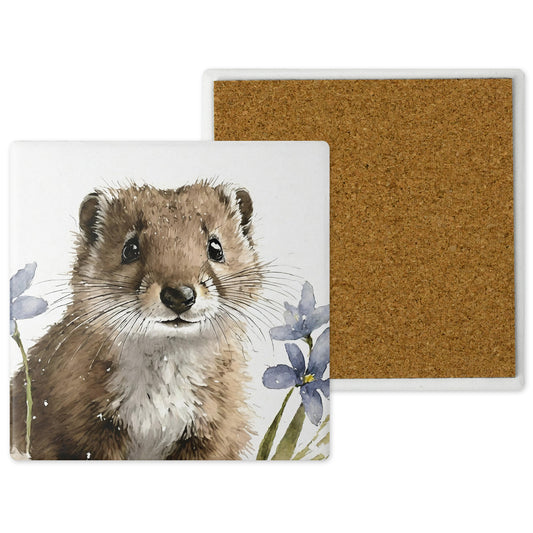 Countryside Critters - Ceramic Coaster with Cork Backing Stoat