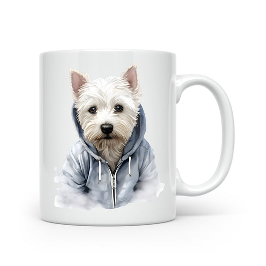 Dogs in Hoodies Mug – Ceramic & Bone China - 3 Sizes - West Highland White Terrier