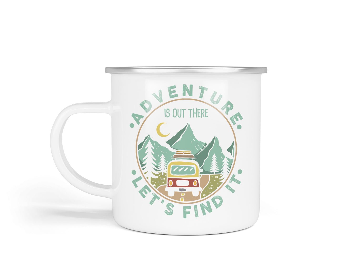 Colourful Retro Enamel Camping Mugs – Vibrant Designs for Outdoor Adventures Adventure is Out There