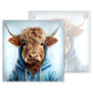 Watercolour Highland Cows in Hoodies - Set of 4 Glass Coasters – High-Quality, Glossy Printed Designs