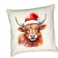 Christmas Highland Cow Cushion – Handprinted Watercolour Design