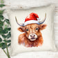 Christmas Highland Cow Cushion – Handprinted Watercolour Design