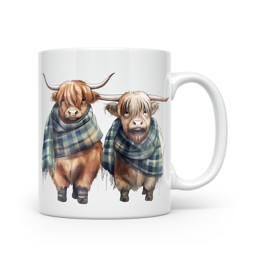 Highland Cow Mug Collection – Watercolour Cows in Tartan Scarves Cow 1