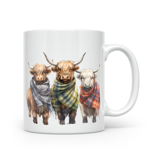 Highland Cow Mug Collection – Watercolour Cows in Tartan Scarves Cow 5