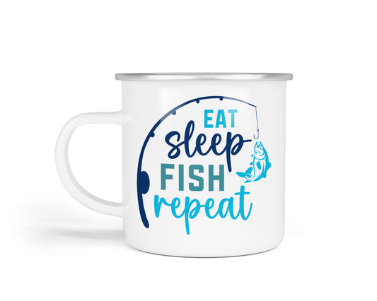 Fishing Enamel Cup Collection – Durable Gifts for the Great Outdoors Eat Sleep Fish