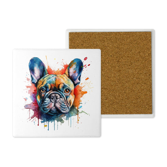 Popular Dog Breeds - Ceramic Coaster –  Beautifully Hand Printed Design 10x10cm - French Bulldog
