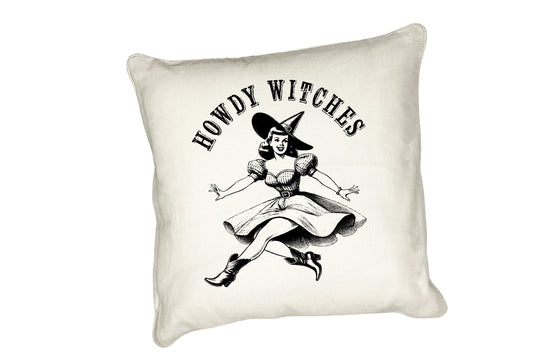 Vintage-Inspired Halloween Cushion Collection – Timelessly Spooky Decor Howdy Witches
