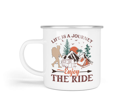 Colourful Retro Enamel Camping Mugs – Vibrant Designs for Outdoor Adventures Life is a Journey
