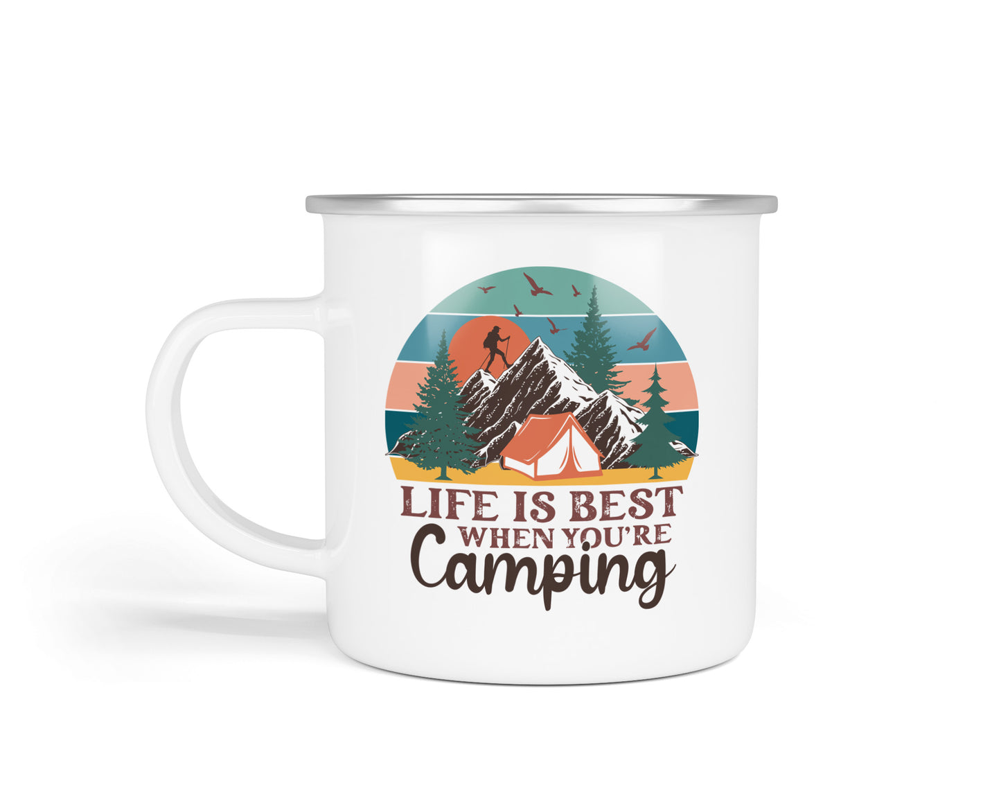 Colourful Retro Enamel Camping Mugs – Vibrant Designs for Outdoor Adventures Life is Best