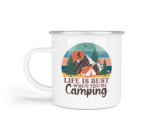Colourful Retro Enamel Camping Mugs – Vibrant Designs for Outdoor Adventures Life is Best