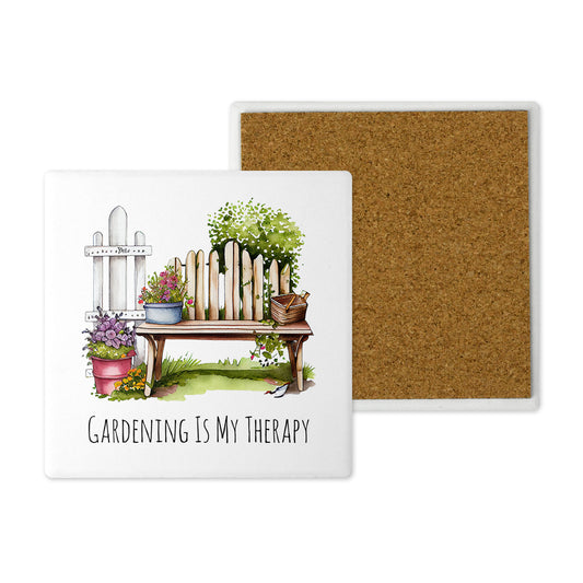 Gardening is my Therapy - Ceramic Coaster –  Beautifully Hand Printed Design 10x10cm