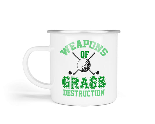 Weapons of Grass Destruction Enamel Golf Mug – Durable Gifts for the Great Outdoors