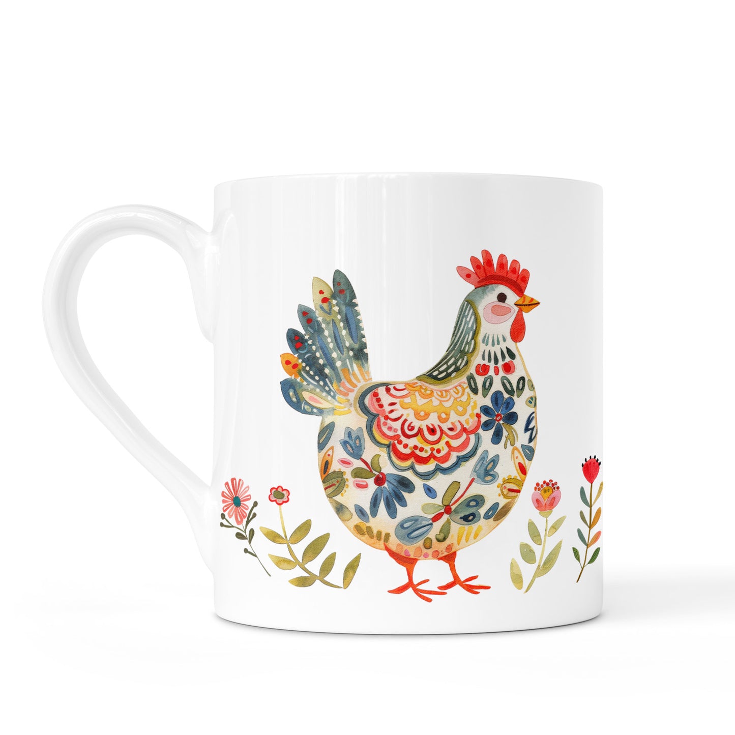 Set of 2 Bone China Cups – Bright & Cheery Chicken Design
